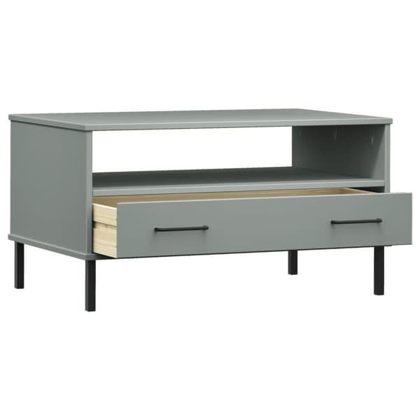 vidaXL sofabord med metalben OSLO 85x50x45 cm massivt træ grå