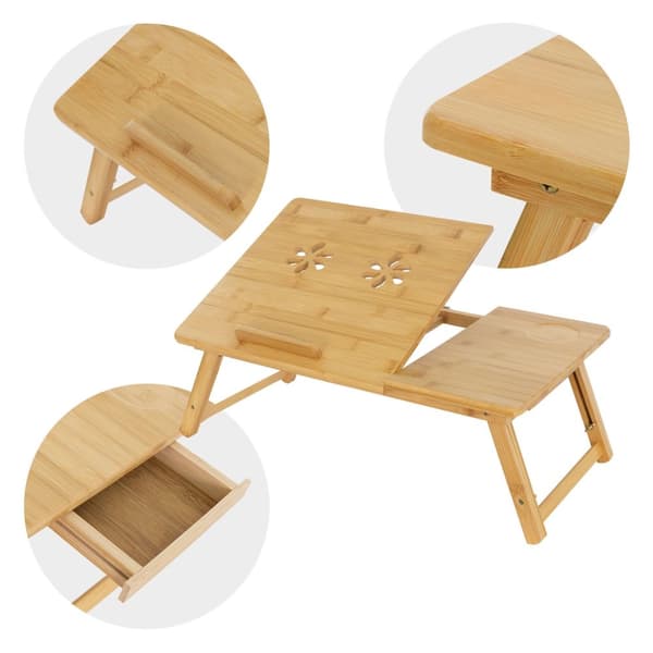ML-Design Laptoptabel i bambus til sengen/sofaen; justerbar i højden og sammenklappelig; 4 forskellige vinkler; til læsning og morgenmad;