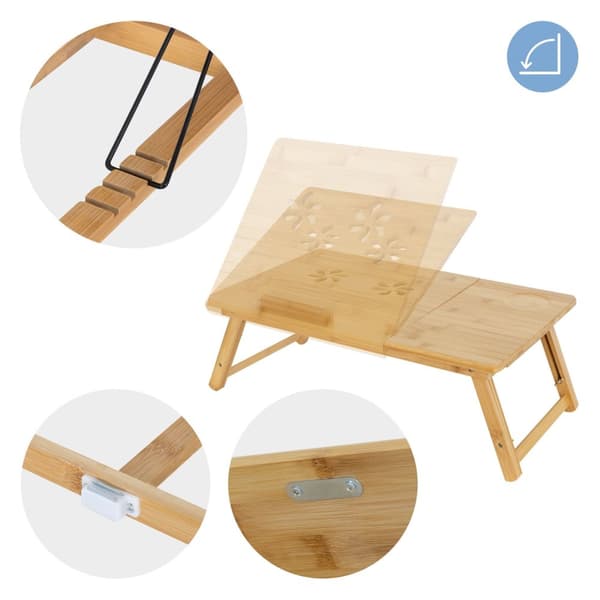 ML-Design Laptoptabel i bambus til sengen/sofaen; justerbar i højden og sammenklappelig; 4 forskellige vinkler; til læsning og morgenmad;
