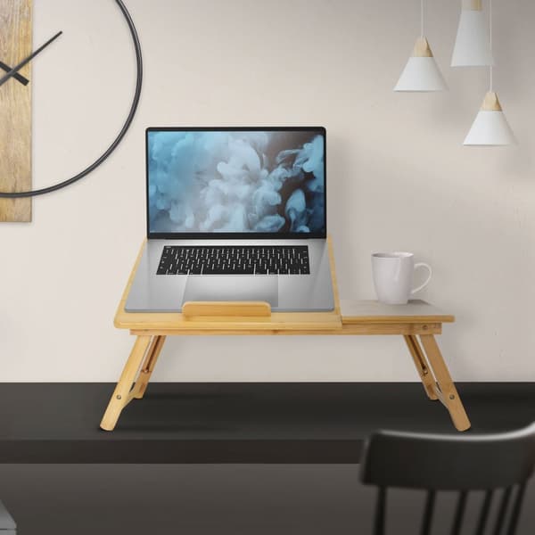 ML-Design Laptoptabel i bambus til sengen/sofaen; justerbar i højden og sammenklappelig; 4 forskellige vinkler; til læsning og morgenmad;