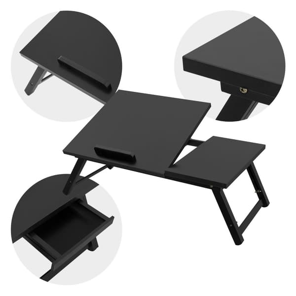 ML-Design Laptoptabel til seng/sofa; Sort; Træ; Højdejusterbar; Foldbare ben; 4 hældningsvinkler; Lapdesks til læsning og morgenmad; Laptopstander