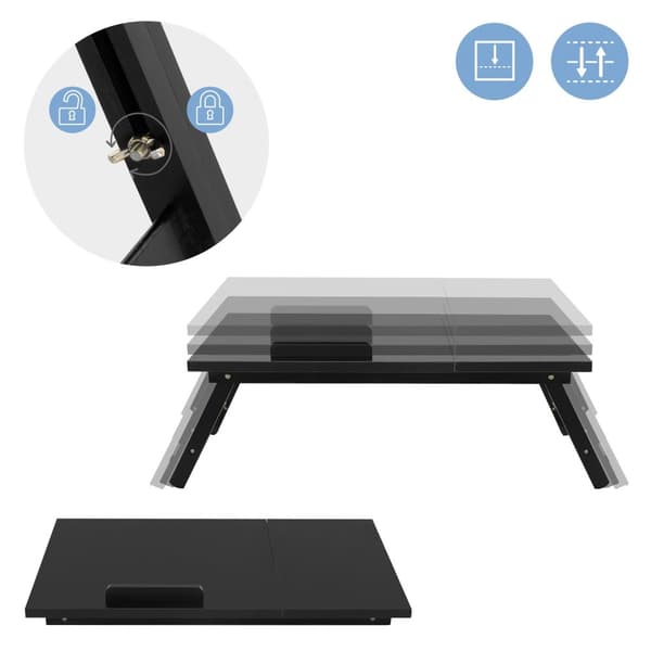 ML-Design Laptoptabel til seng/sofa; Sort; Træ; Højdejusterbar; Foldbare ben; 4 hældningsvinkler; Lapdesks til læsning og morgenmad; Laptopstander