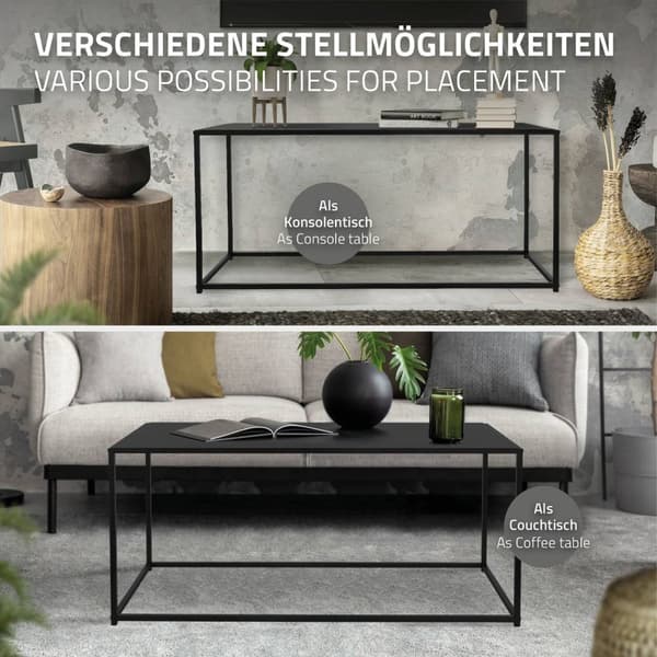 ML-Design sohvapöytä 110x40x50;5 cm musta suorakulmion muodossa; metallirunko; teollinen muotoilu; pöytä eteiseen; sivupöytä olohuoneeseen;