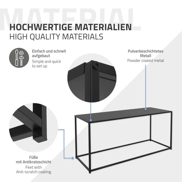 ML-Design sohvapöytä 110x40x50;5 cm musta suorakulmion muodossa; metallirunko; teollinen muotoilu; pöytä eteiseen; sivupöytä olohuoneeseen;