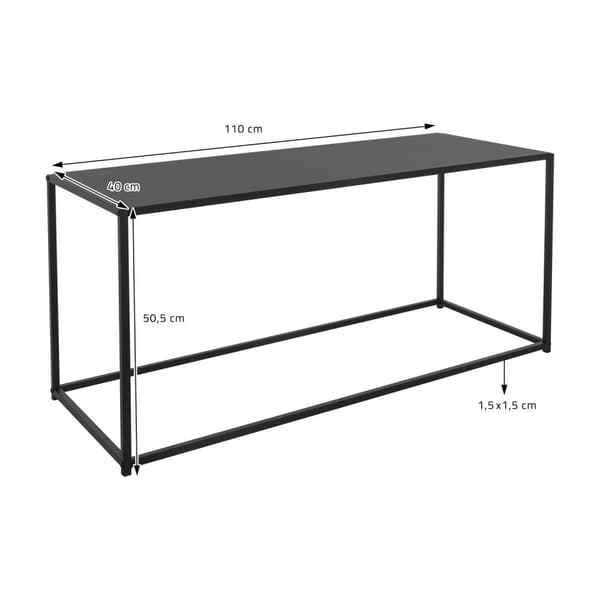 ML-Design sohvapöytä 110x40x50;5 cm musta suorakulmion muodossa; metallirunko; teollinen muotoilu; pöytä eteiseen; sivupöytä olohuoneeseen;