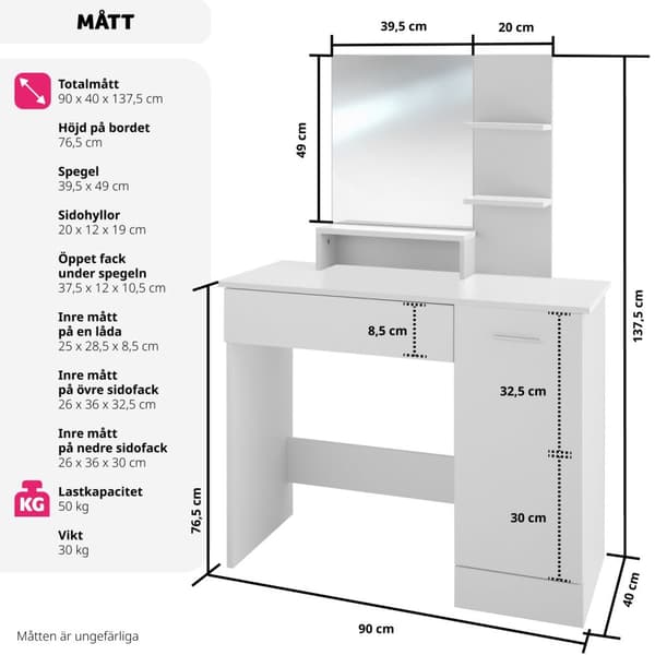 Sminkbord Zoe - vit