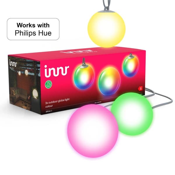 Innr Utomhus Glober Ljus, Fungerar med Philips Hue, Alexa & Hey Google (nav krävs), RGBW, 16 miljoner färger, 3-Pack OGL 130 C