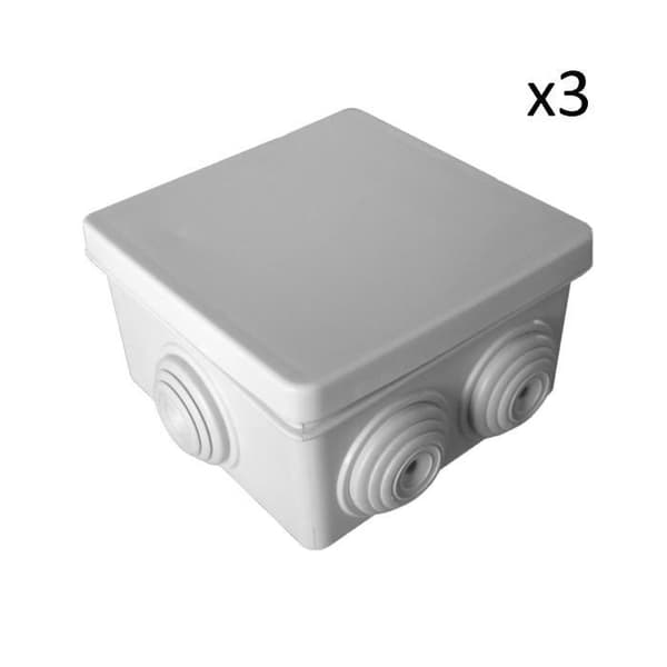 Set med 3 fyrkantiga vattentäta lådor 80x80x40 IP 55