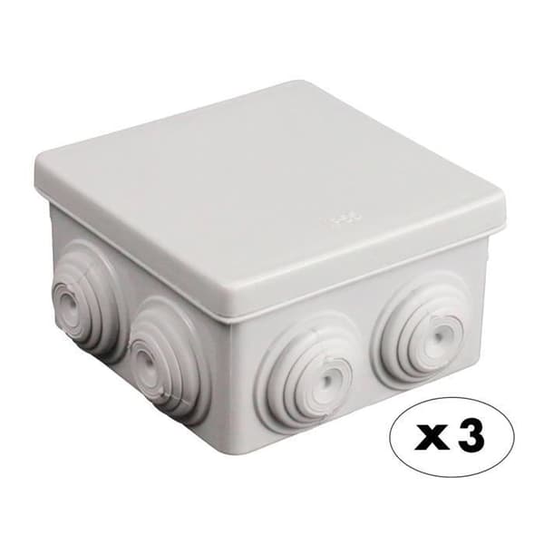 Set med 3 fyrkantiga vattentäta lådor 80x80x40 IP 55