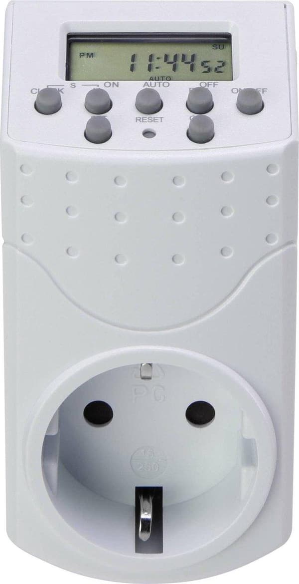 Basetech 1528580 Uttagsbrytare timer Digitalt veckoprogram 1800 W IP20 Nedräkningsfunktion, Slumpmässig funktion