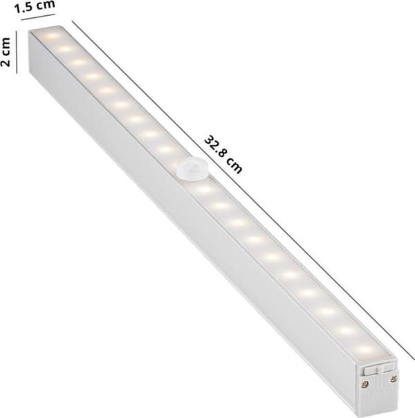 LED batteri undermonterad lampa - Med rörelsedetektor - 2,2W - Varmvit - 33 centimeter - skåpbelysning