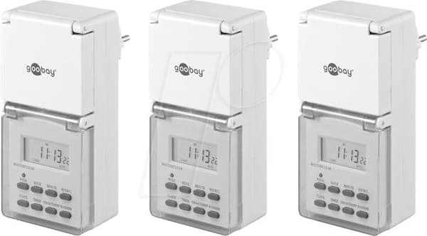 Goobay digital timer IP44, 3 stykker, hvid - præcis og bekvem styring af elektroniske enheder, velegnet til udendørs brug (55546)