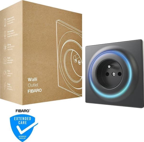 FIBARO Walli Outlet type E - Smart indbygget stik til BE / FR - Antracit - Z-Wave Plus