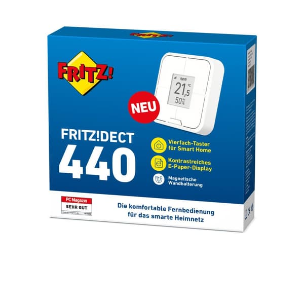AVM FRITZ!DECT 440 (bærbar, konfigurerbar knap til Smart Home-betjening, styring af smarte FRITZ!-enheder, kan bruges til FRITZ!Box med DECT-base), hv