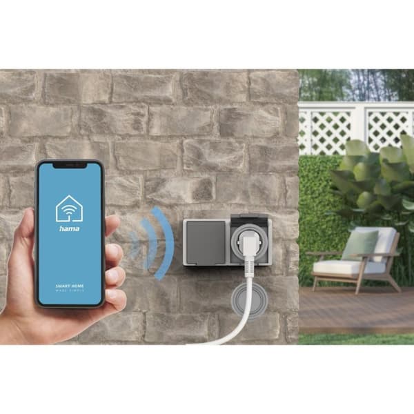 Hama WLAN-stik udendørs uden hub, stemme- og appstyring, 2.300W/10A, størrelse (00176624)