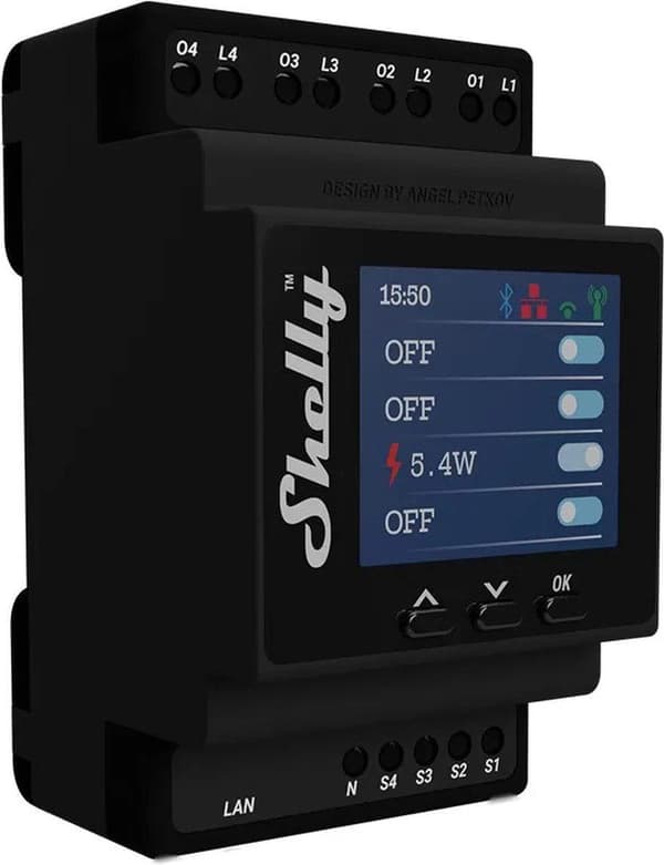 Shelly 4Pro PM Shelly DIN-skinnerelæ Bluetooth, Wi-Fi (Shelly 4Pro PM)