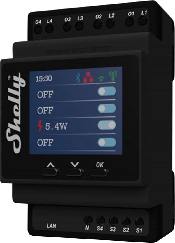 Shelly 4Pro PM Shelly DIN-skinnerelæ Bluetooth, Wi-Fi (Shelly 4Pro PM)