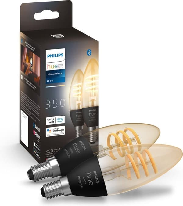 Signify Philips Hue White Amb. E14 Filament Twin Pack [Energiklasse G] (929003145202)