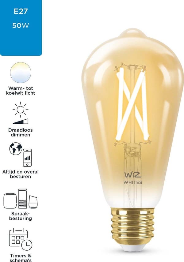 WiZ-hehkulamppu Oranssi ST64 E27 - Älykäs hehkulamppu - Kulta - Wi-Fi - E27 - Multi - 2000 K [Energialuokka F] (929002417801)