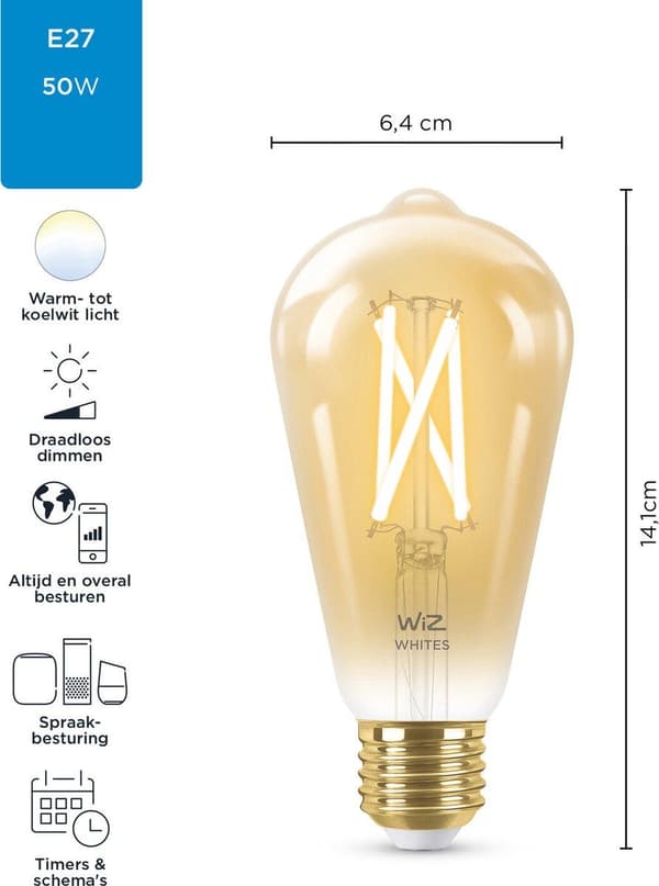 WiZ-hehkulamppu Oranssi ST64 E27 - Älykäs hehkulamppu - Kulta - Wi-Fi - E27 - Multi - 2000 K [Energialuokka F] (929002417801)