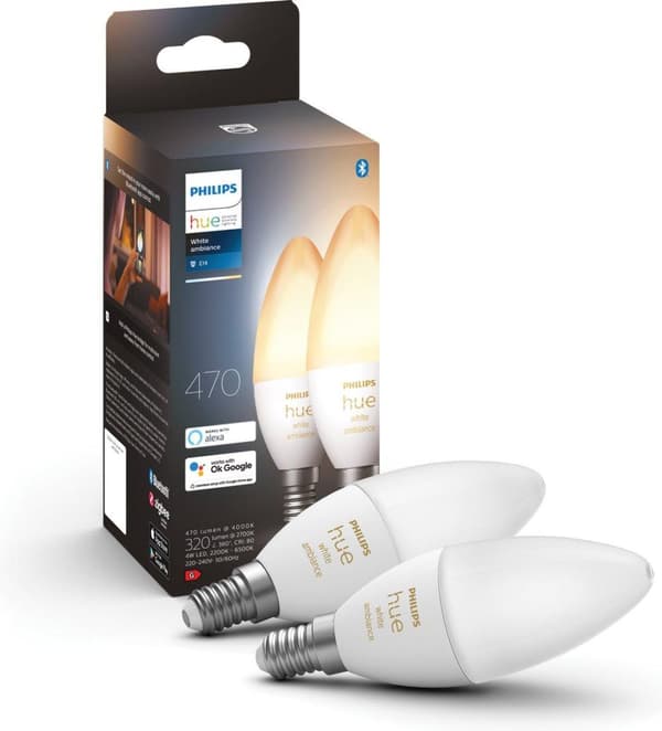 Philips Hue White Amb. Twin Pack E14 2x470lm [energialuokka G] (8719514356740)