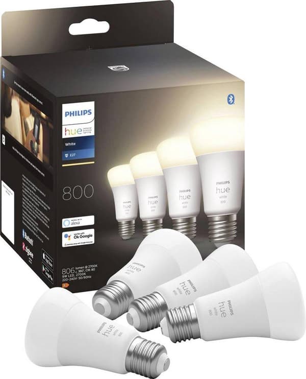 Philips Hue White E27 Pakke med 4 4x800lm 60W [Energiklasse F] (8719514319158)