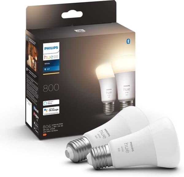 Philips Hue White E27 Twin Pack 2x800lm 60W [energialuokka F] (8719514319035)