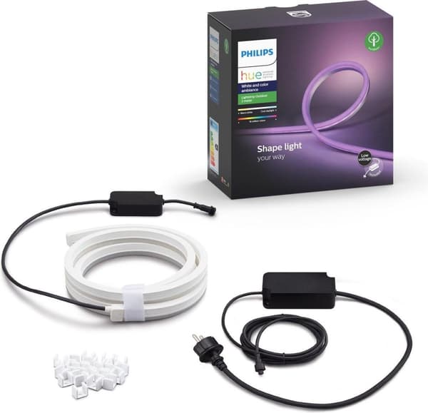 Philips Hue White & Col. Amb. Outdoor Lightstrip 2m, 780lm, dæmpbar, 16 millioner farver, kontrollerbar via app, kompatibel med Amazon Alexa (Echo, Ec