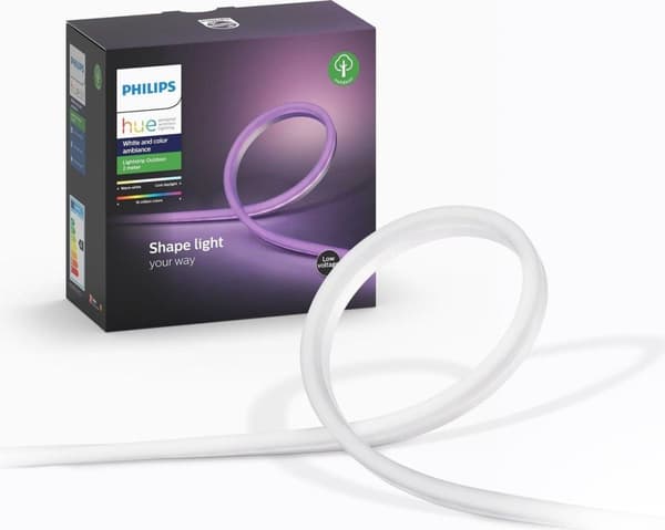 Philips Hue White & Col. Amb. Outdoor Lightstrip 2m, 780lm, dæmpbar, 16 millioner farver, kontrollerbar via app, kompatibel med Amazon Alexa (Echo, Ec