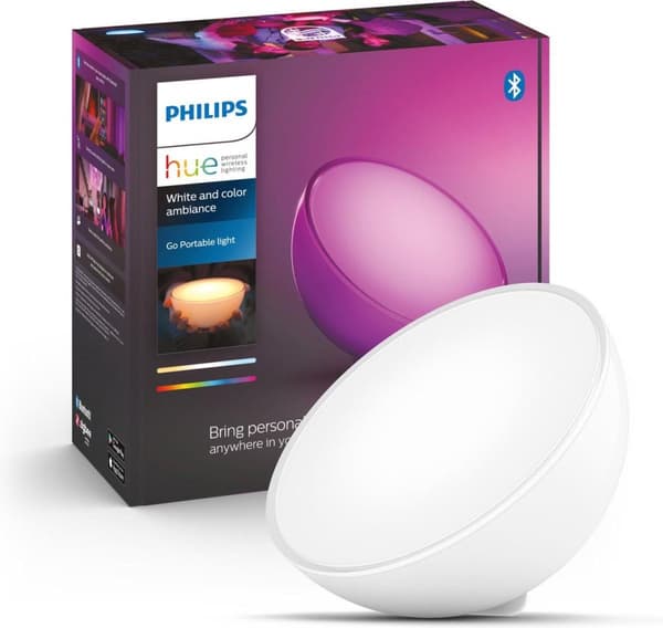 Philips Hue White & Coor. Ambiance LED bordlampe Go, dæmpbar, 16 millioner farver, kontrollerbar via app, kompatibel med Amazon Alexa (Echo, Echo Dot)