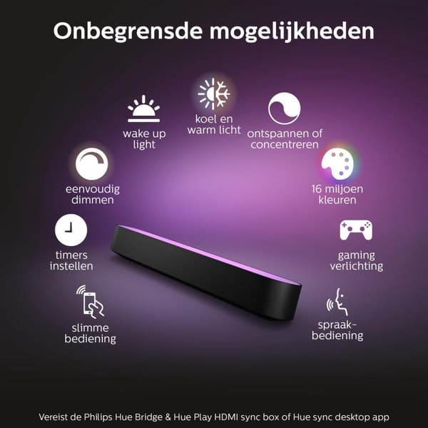 Philips Hue White and Color Ambiance Play Lightbar, himmennettävissä, jopa 16 miljoonaa väriä, ohjattavissa sovelluksen kautta, yhteensopiva Amazon Al