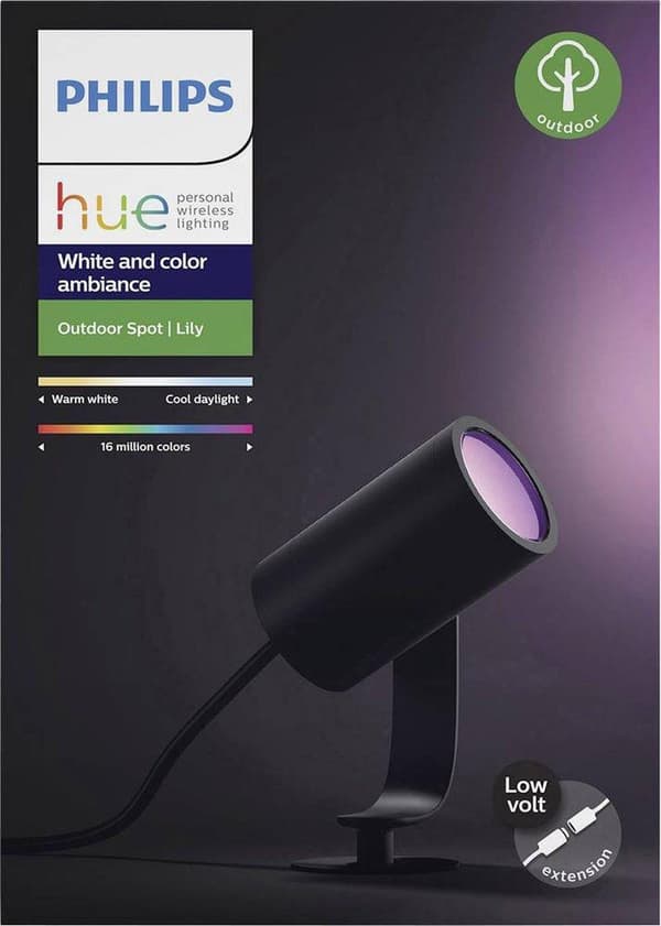 Philips Hue White and Colour Ambiance LED havespotlight Lily 1 forlængelse, dæmpbar, op til 16 millioner farver, kontrollerbar via app, kompatibel med