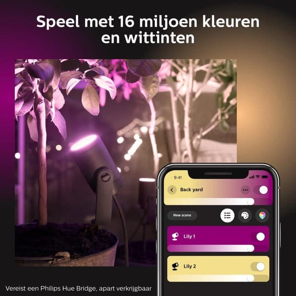 Philips Hue White and Colour Ambiance LED havespotlight Lily 1 forlængelse, dæmpbar, op til 16 millioner farver, kontrollerbar via app, kompatibel med
