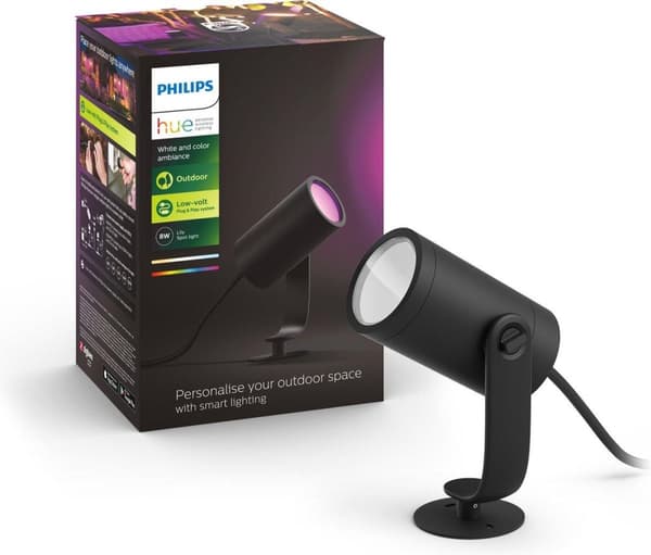 Philips Hue White and Color Ambiance LED-puutarhakohdevalo Lily 1 -laajennus, himmennettävä, jopa 16 miljoonaa väriä, ohjattavissa sovelluksen kautta,