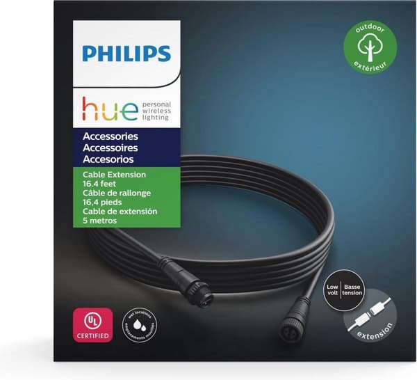Philips Hue - Forlængerkabel til strømforsyning - 5 m - udendørs - sort (915005641701)