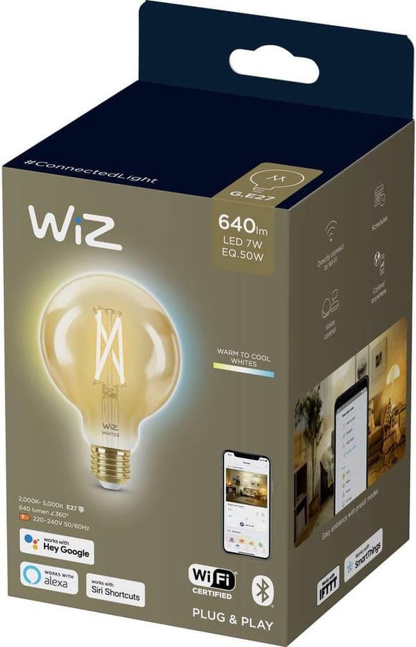 WiZ Globe Filament Slimme LED Verlichting - Warm tot Koelwit Light - E27 - 50W - 95 mm - Guld - WiFi