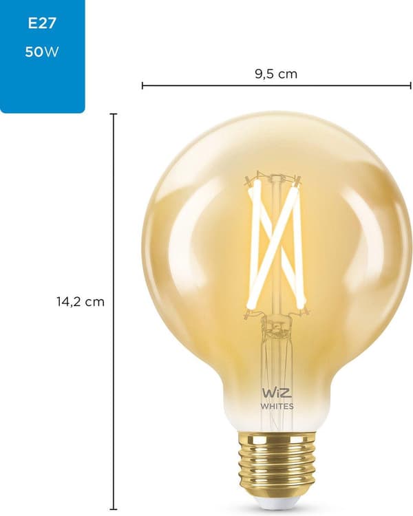 WiZ Globe Filament Slimme LED Verlichting - Warm tot Koelwit Light - E27 - 50W - 95 mm - Guld - WiFi