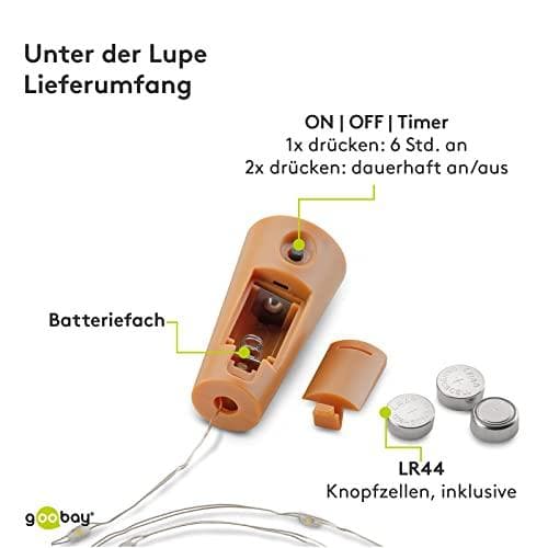 Goobay 10 LED-flaskljuskedja, inkl. timer, silver-ljusbrun - atmosfärisk ljusdekoration för glasflaskor (49855)