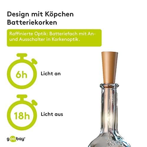 Goobay 10 LED-flaskljuskedja, inkl. timer, silver-ljusbrun - atmosfärisk ljusdekoration för glasflaskor (49855)