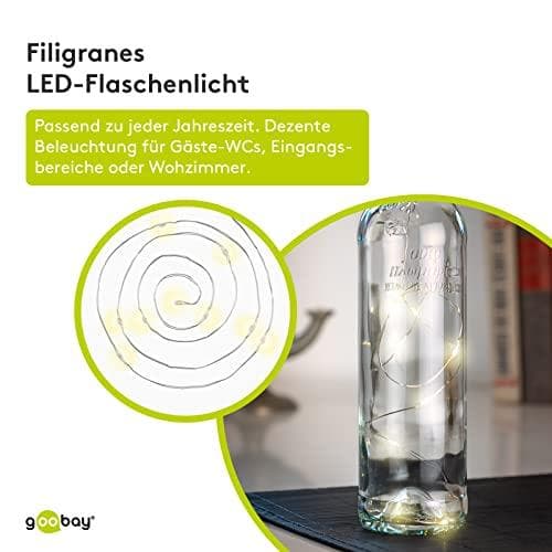 Goobay 10 LED-flaskljuskedja, inkl. timer, silver-ljusbrun - atmosfärisk ljusdekoration för glasflaskor (49855)