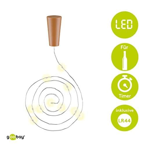 Goobay 10 LED-flaskljuskedja, inkl. timer, silver-ljusbrun - atmosfärisk ljusdekoration för glasflaskor (49855)