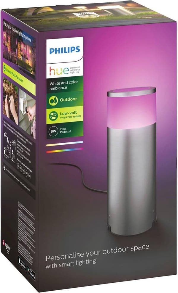 Philips Hue White and Colour stemning Calla Outdoor Piedestal light - Udendørs piedestal/postbelysning - Krom - Rustfrit stål - IP44 - Have - Patio -