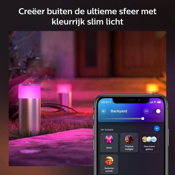 Philips Hue White and Colour stemning Calla Outdoor Piedestal light - Udendørs piedestal/postbelysning - Krom - Rustfrit stål - IP44 - Have - Patio -