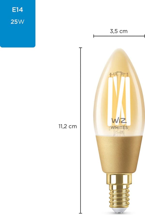 WiZ LED-glödlampa ljus Amber C35 E14 - Smart glödlampa - Guld - Wi-Fi - E14 - Multi - 2000 K [Energiklass G] (929002419001)
