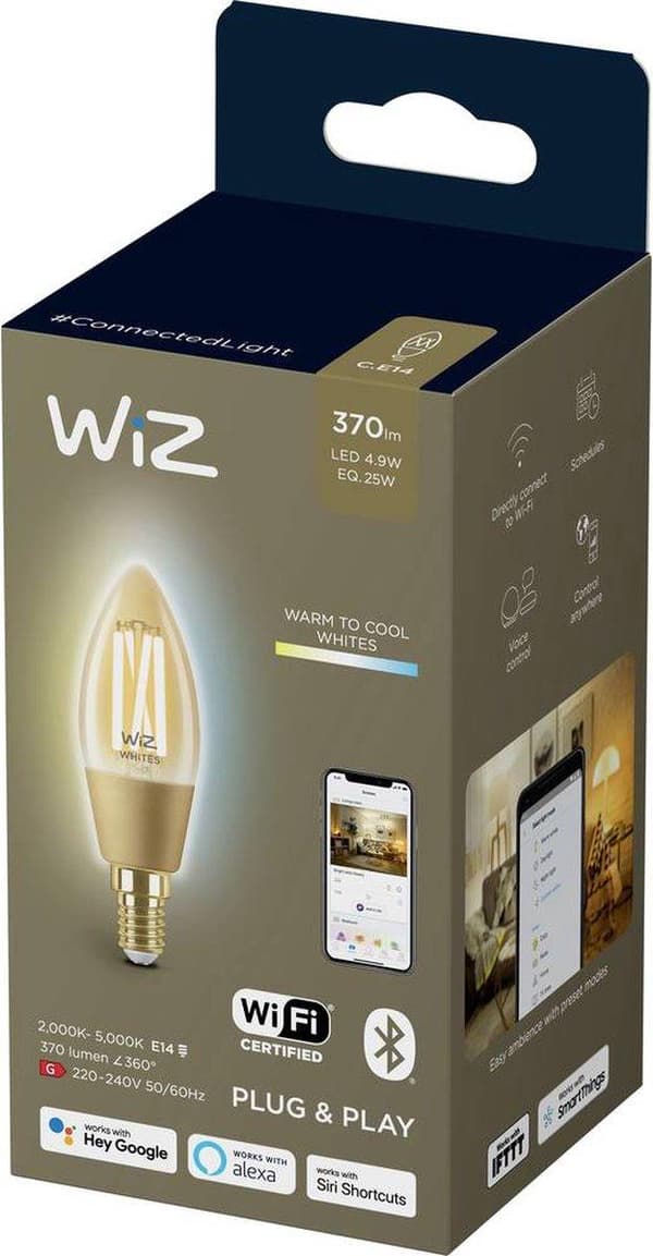 WiZ LED-glödlampa ljus Amber C35 E14 - Smart glödlampa - Guld - Wi-Fi - E14 - Multi - 2000 K [Energiklass G] (929002419001)