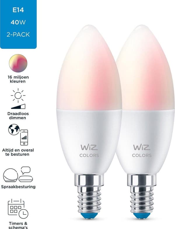 WiZ Candle LED-pære C37 E14 x2 - Smart pære - Hvid - Wi-Fi - LED - E14 - Multi [Energiklasse F] (871951455127500)