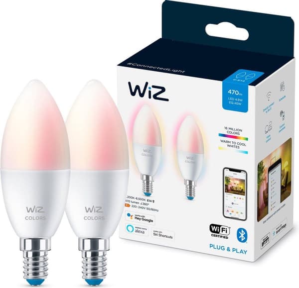 WiZ Candle LED-pære C37 E14 x2 - Smart pære - Hvid - Wi-Fi - LED - E14 - Multi [Energiklasse F] (871951455127500)