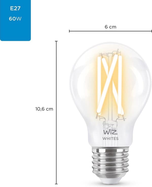 WiZ 8718699787158 Glödtråd LED-lampa E27, Typ: Smart glödlampa, Produktens färg: Transparent, Gränssnitt: Wi-Fi, AC-ingångsspänning: 220 - 240 V, AC-i
