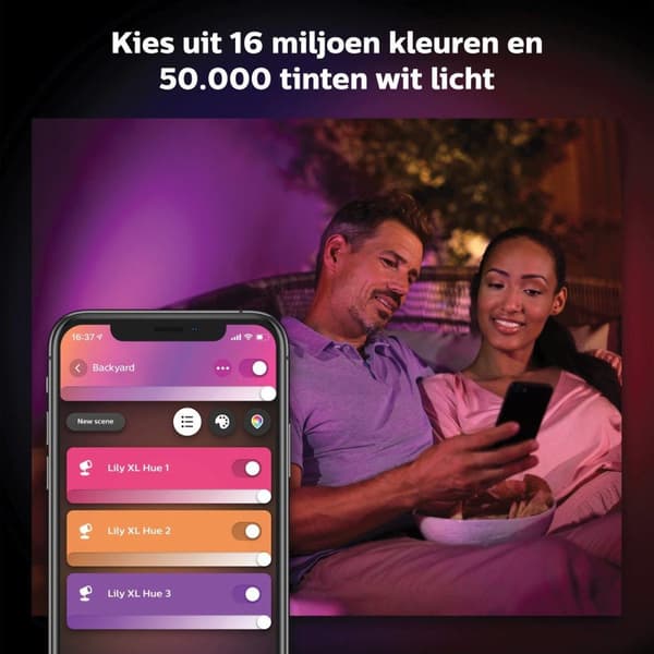 Philips Hue White & Col. Amb. Lily XL 1-flag spot, 1050lm lavspændingsudvidelse, til udendørs brug, 16 millioner farver, kontrollerbar via app, kompat