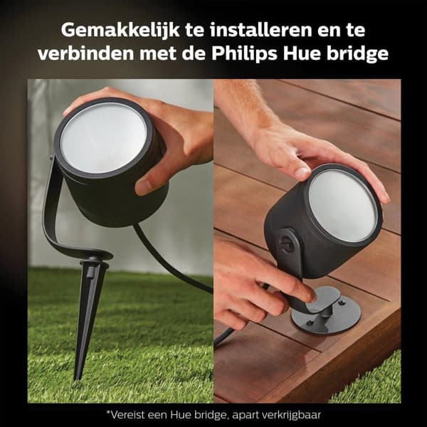 Philips Hue White & Col. Amb. Lily XL 1-flag spot, 1050lm lavspændingsudvidelse, til udendørs brug, 16 millioner farver, kontrollerbar via app, kompat
